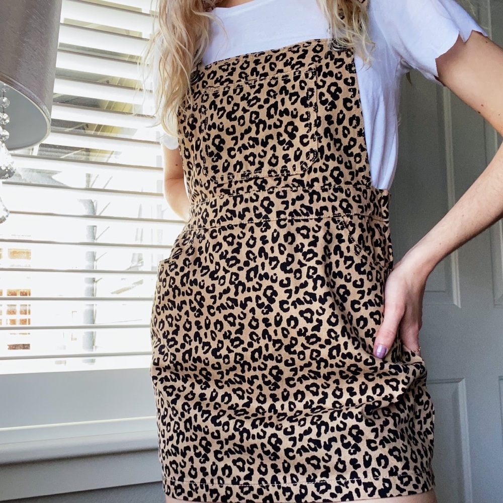 Leopard Print Denim Overall Dress